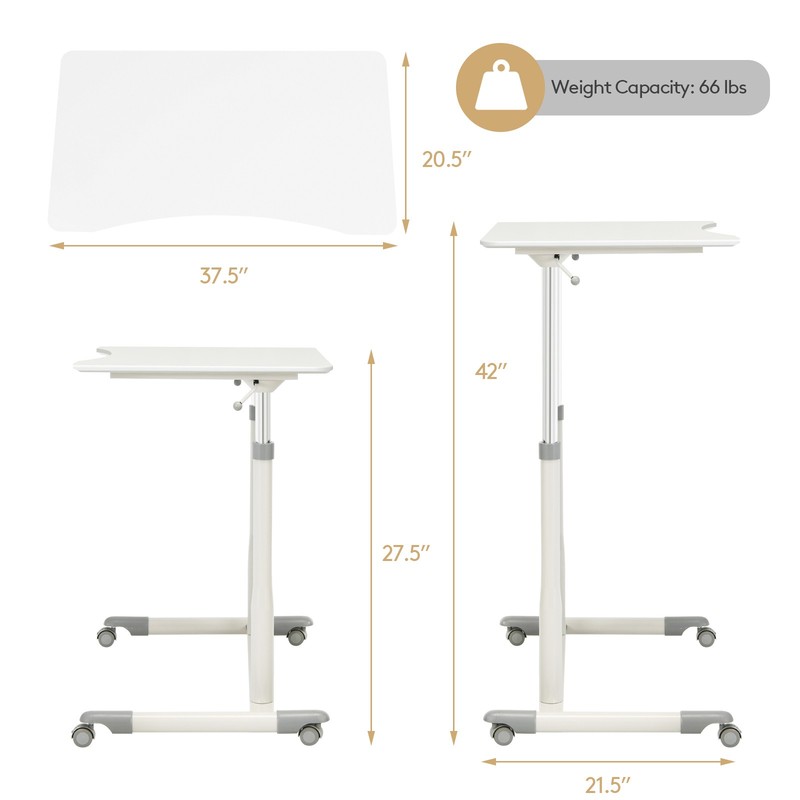 Costway Height Adjustable Computer Desk Sit to Stand Rolling Table White gallery