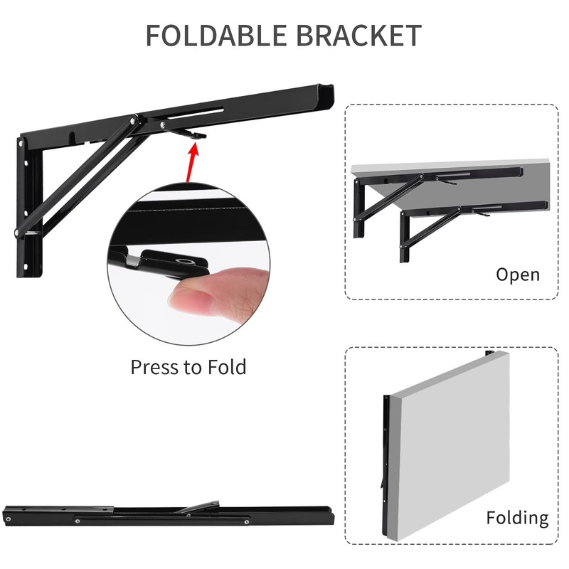 2 Pack 20" Black Folding Shelf Brackets Heavy Duty 330lb DIY L Bracket gallery