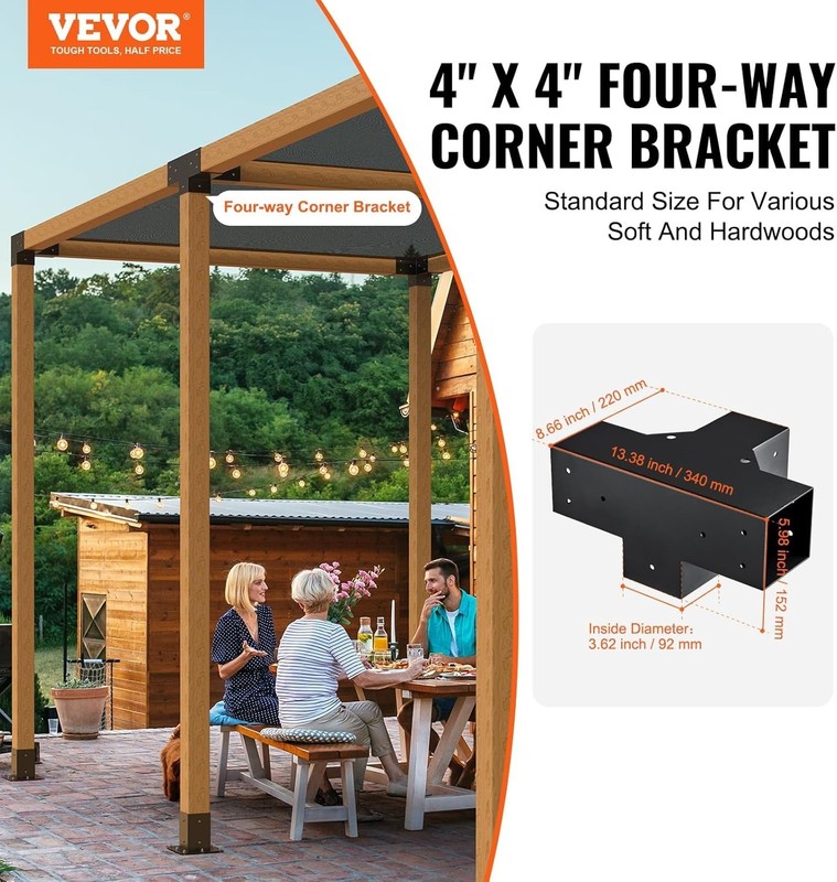 4''x4'' Pergola Brackets - Complete DIY Kit with 48 Screws for Quick Setup gallery