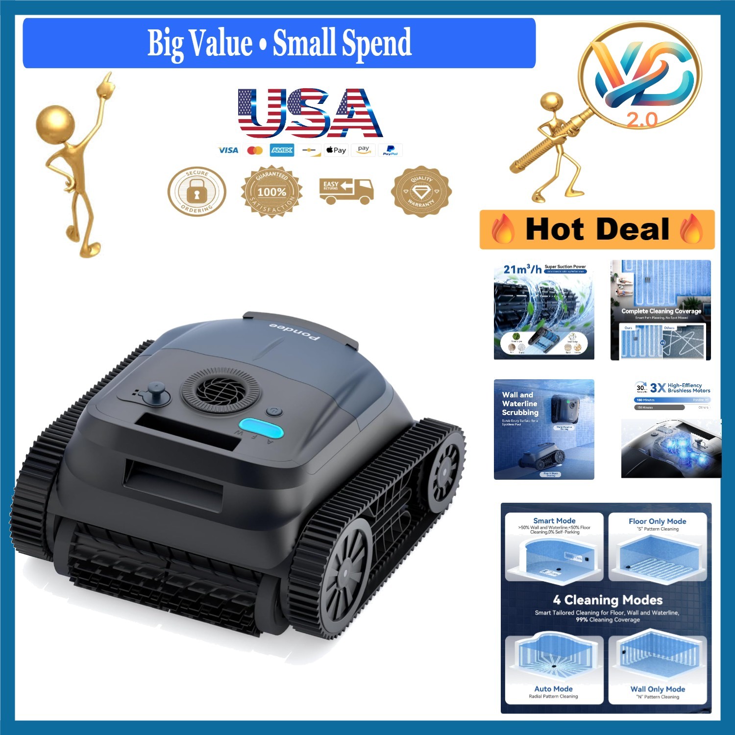 X5 Robotic Pool Vacuum Cordless Cleaner with Smart Navigation 4 Modes 180 Min gallery