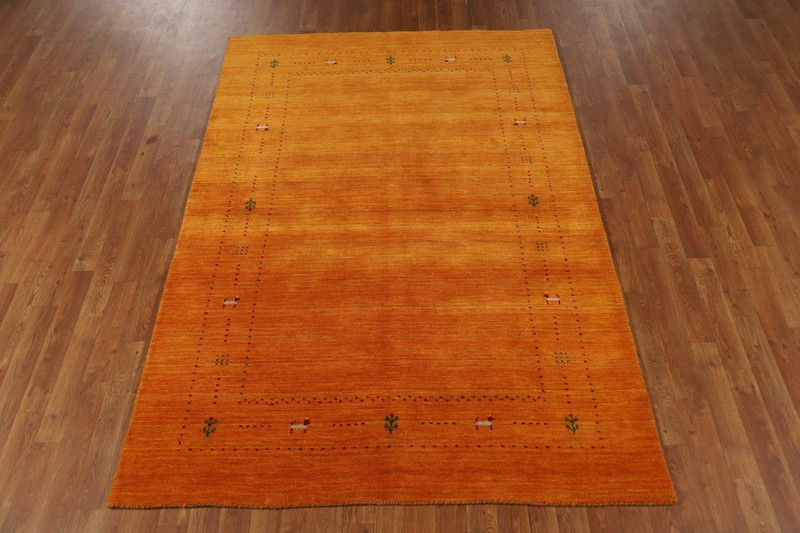 Timeless Gabbeh Design High-quality Orange Hand-knotted Wool Rug 5x8 ft gallery