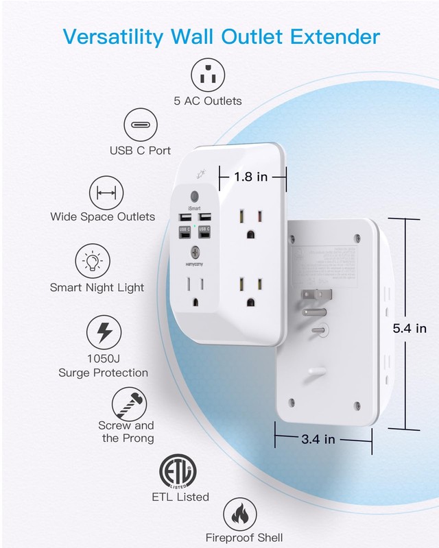 Multi Plug Outlet, Outlet Extender with 4 USB Ports (2 USB C) and Night Light gallery