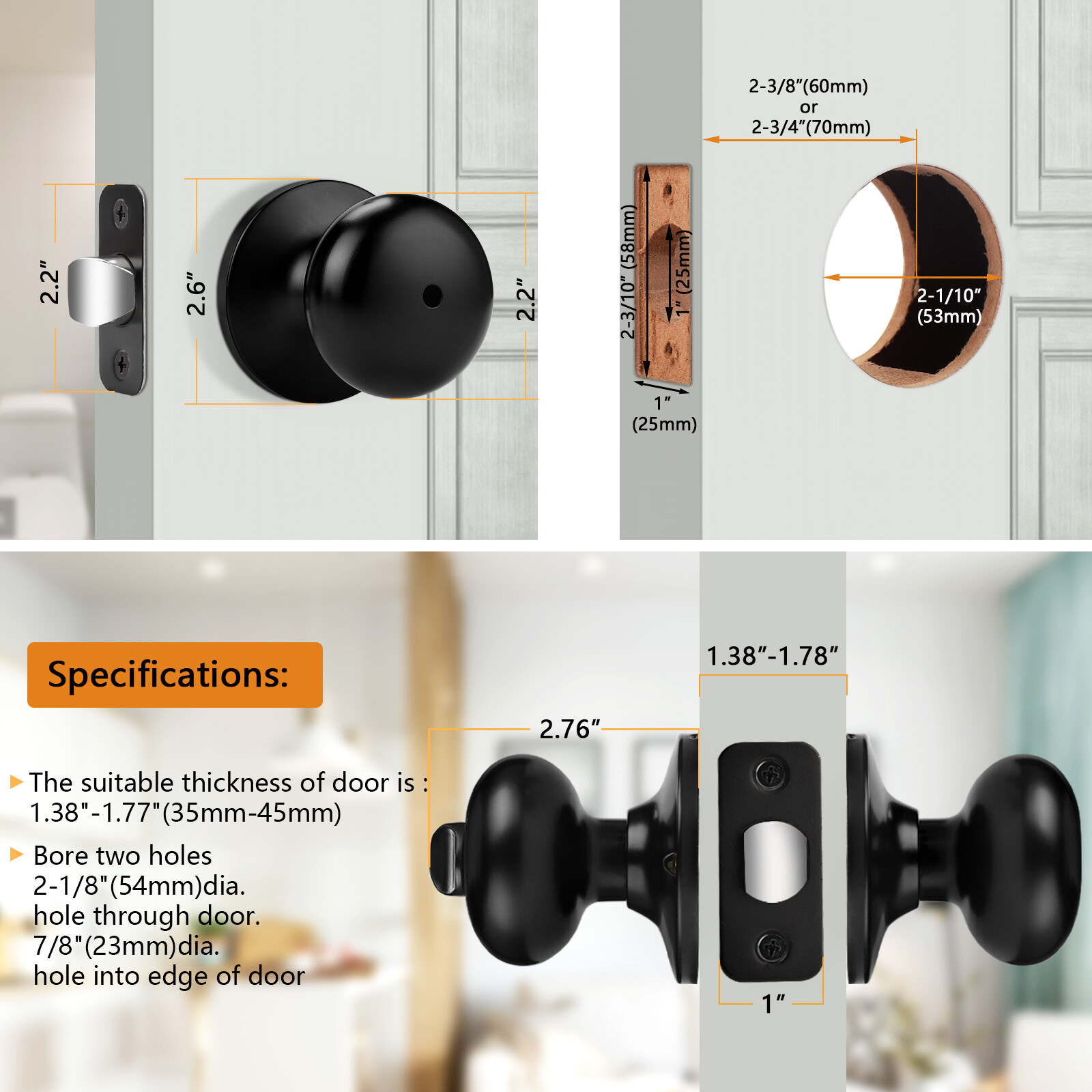 Probrico Entry/Privacy/Passage/Dummy Set Round Door Knobs Adjustment Backset gallery