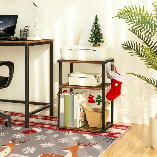 Mobile Printer Stand, 3-Tier Printer Cart Under Desk with Rustic Brown + Black gallery