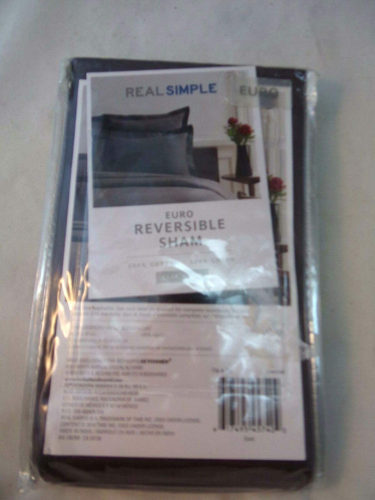 NIP REAL SIMPLE Sham Euro Reversible Charcoal Gray 100% Cotton One Pillow gallery