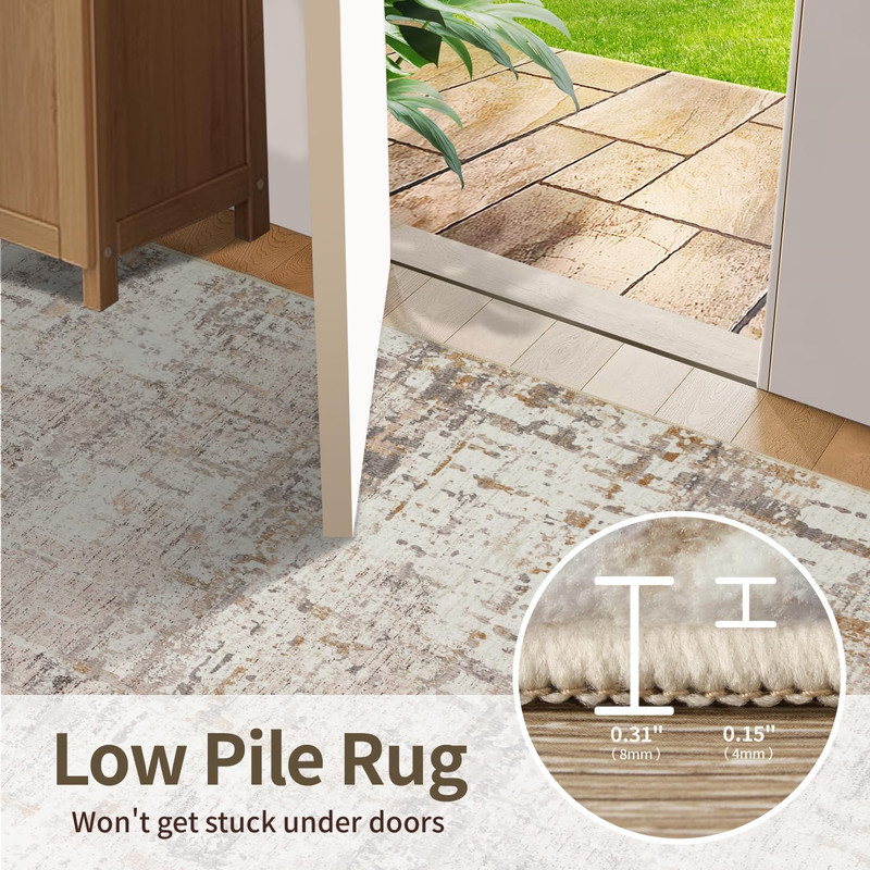 8X10 Modern Abstract Area Rugs,Large Soft Rugs for Living Room,Neutral Washable gallery