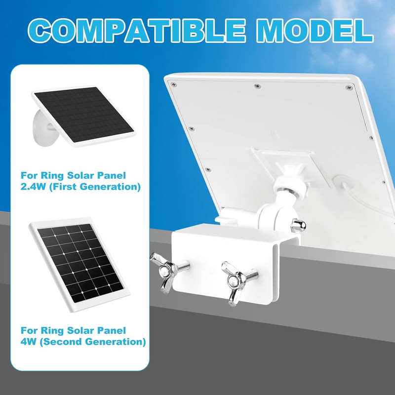 2 Pack Gutter Mount for Ring Solar Panel, 360°Adjustable Universal Weatherproof gallery