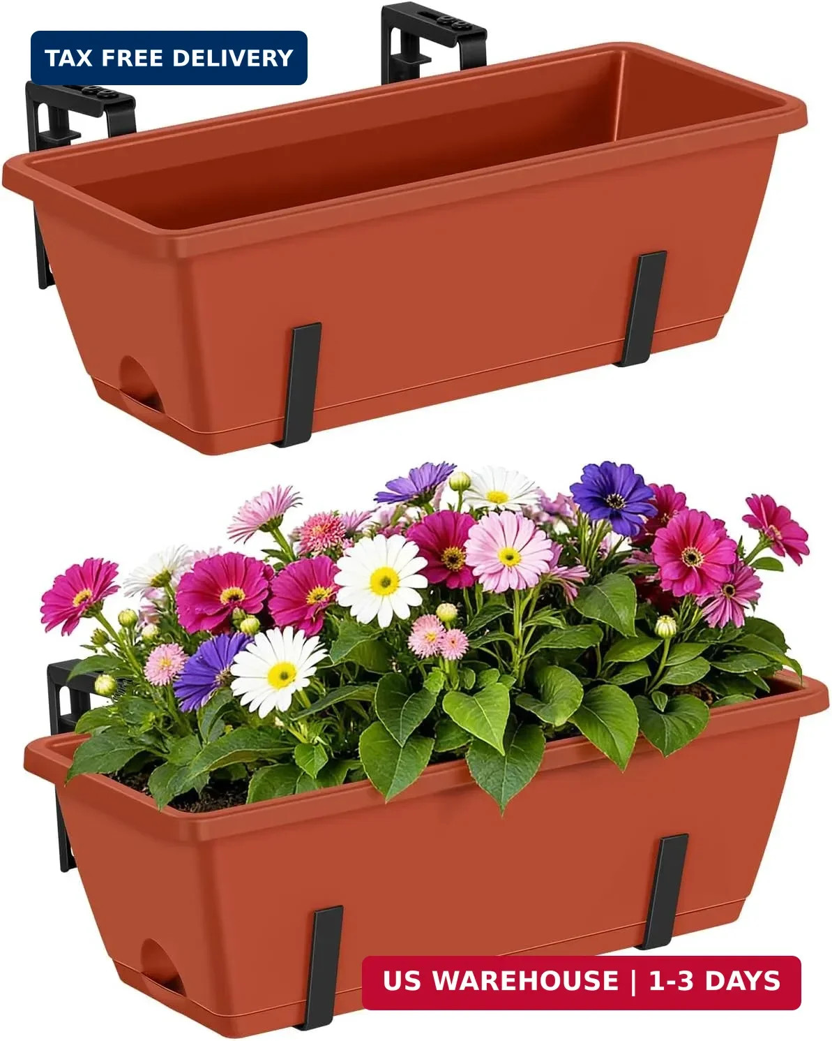 CADUKE Railing Planter Boxes Deck 2 Pack Railing Flower Box with Adjustable Brac gallery