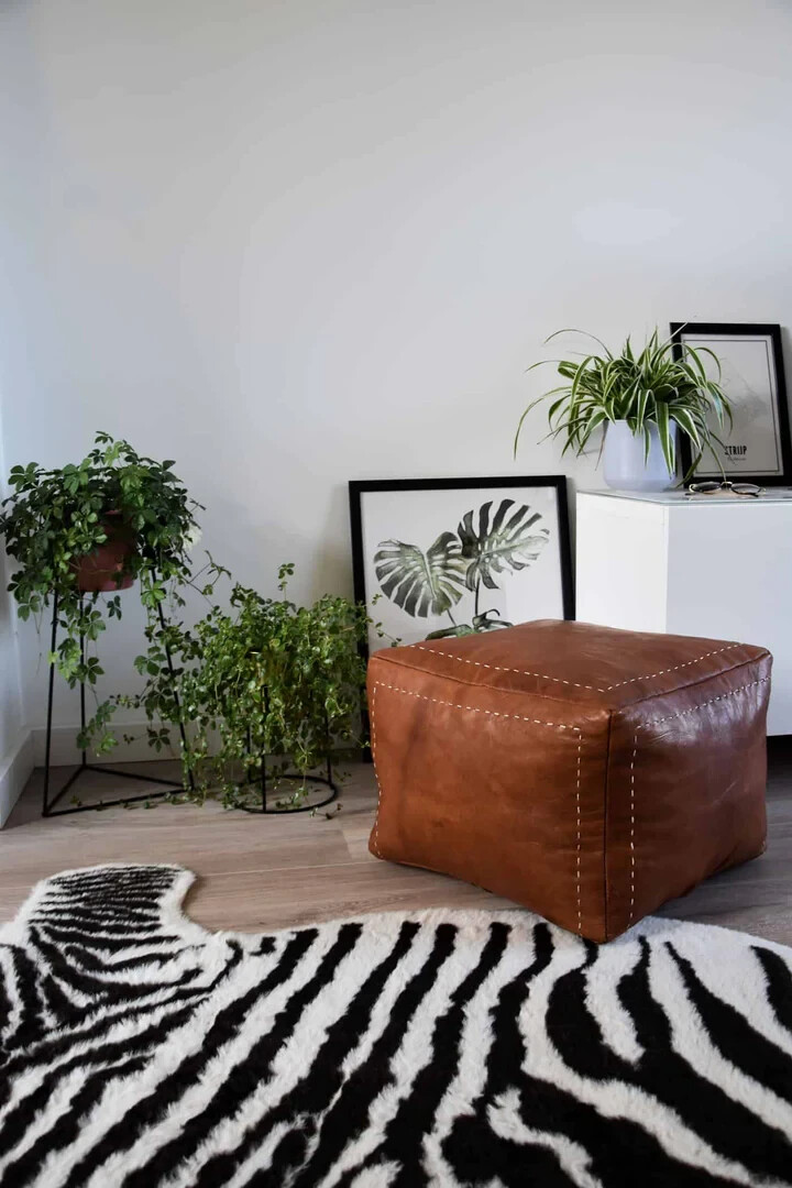 Handstich Square Ottoman Leather Pouf, Brown Leather Hassock Footstool Pouf gallery