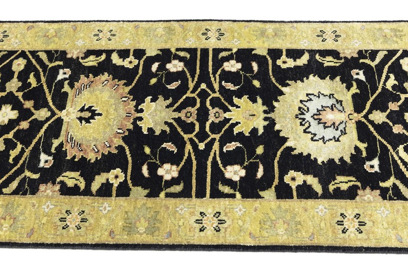 Hand-Knotted Oushak Oriental Wool Runner Rug Floral Black Carpet 2'5x7'11 ft gallery