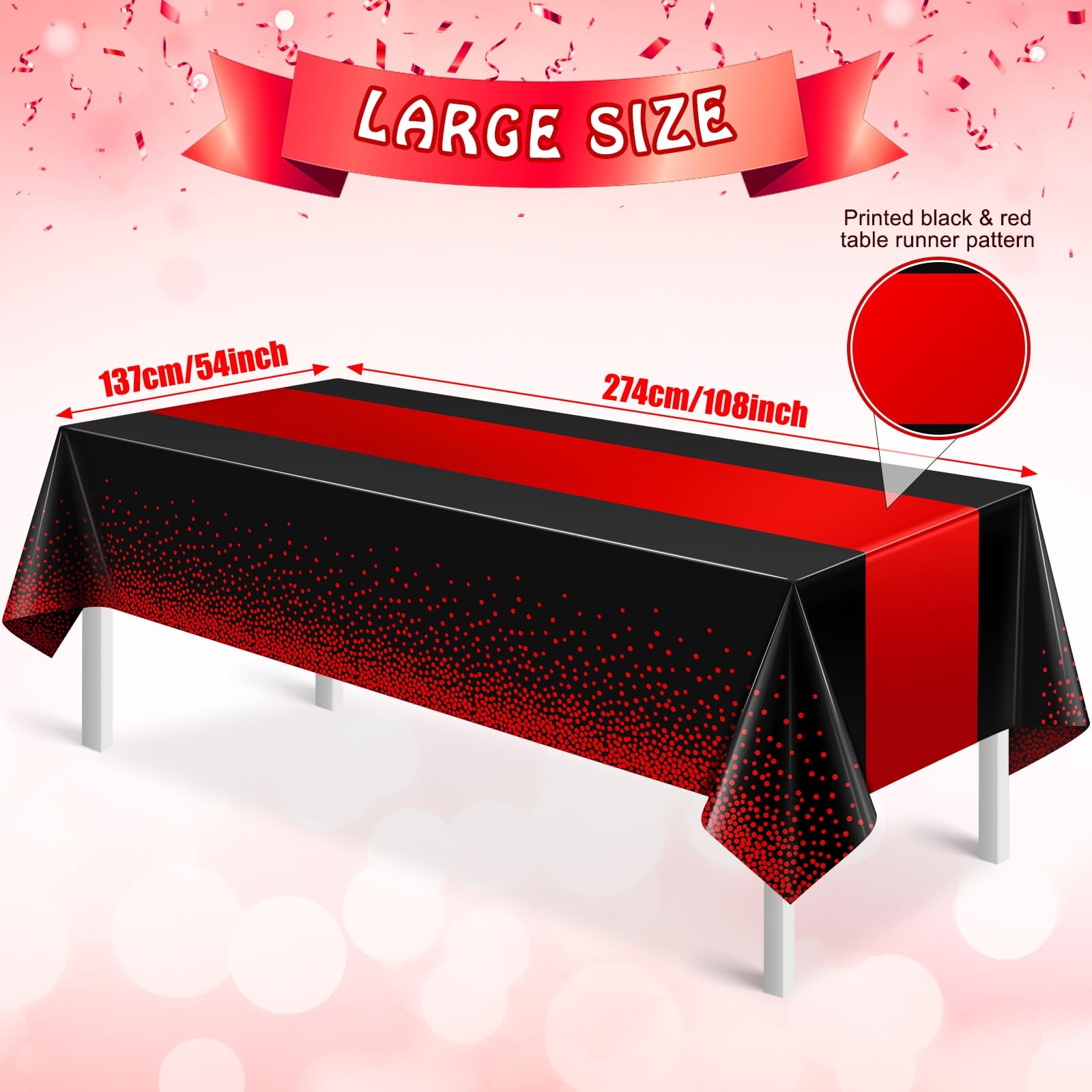 MASHAN 3Pcs Black and Red Tablecloth Party 3 Pack, gallery