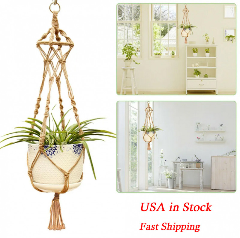 Large Pot Holder Macrame Plant Hanger Hemp Rope Braided Hanging Planter Basket gallery