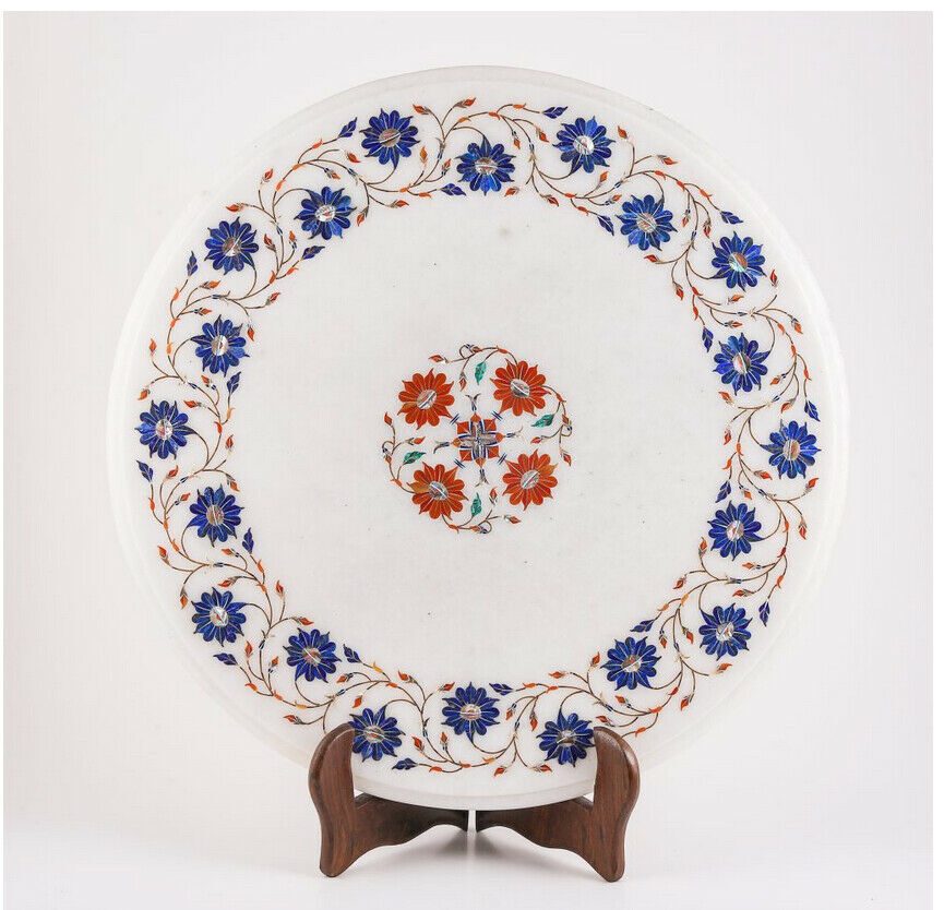 18'' white Marble Table Top center Coffee side malachite Inlay decor mosaic q21 gallery