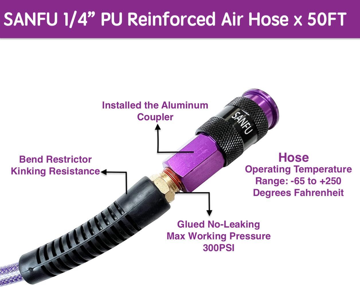 pu Polyurethane Reinforced 1/4id6.3 X 9.8mm X 50ft Air Hose Lightweight Pro gallery