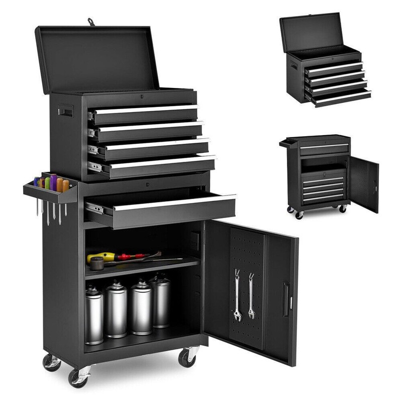 5-Drawer Rolling Tool Chest Lockable Wheel 2 in 1 Detachable Top Box Tool Cart gallery