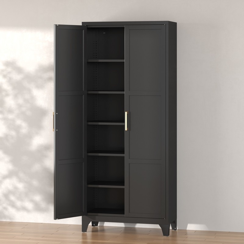 Metal Pantry Kitchen Utility Storage Cabinet 5 Shelves 2 Door Laundry Closet gallery