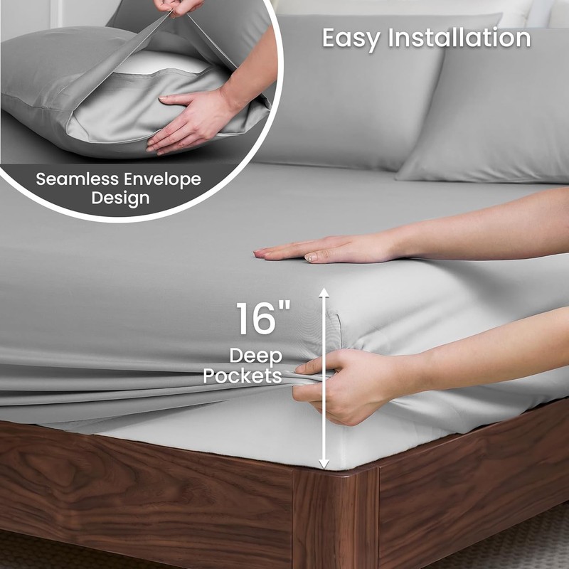 100% Tencel Lyocell Sheet Set King Size 4 Pieces, Silky Soft Breathable Cooli... gallery