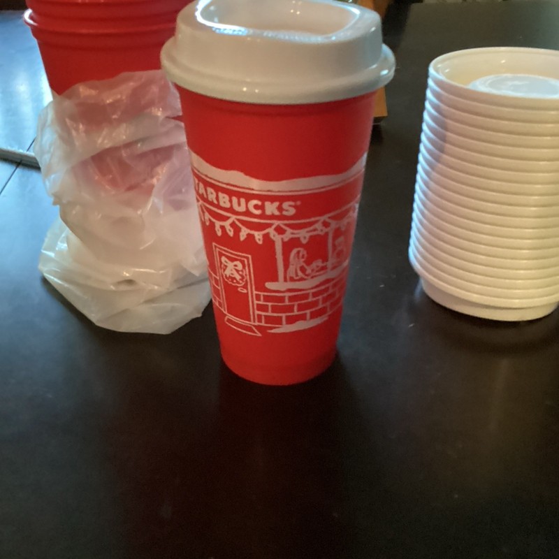 20 Starbucks, plastic cups, reusable for Christmas with lids gallery