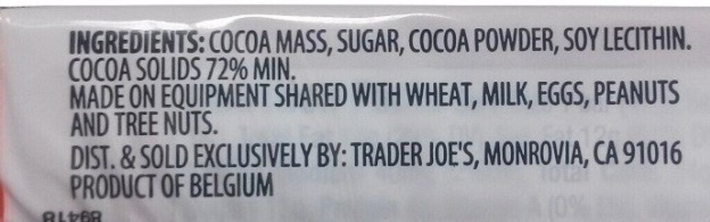 9 Bars Trader Joe's 72% Cacao Dark Chocolate Candy Bars 1.65 oz Each Bar gallery