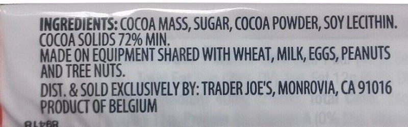 9 Bars Trader Joe's 72% Cacao Dark Chocolate Candy Bars 1.65 oz Each Bar gallery