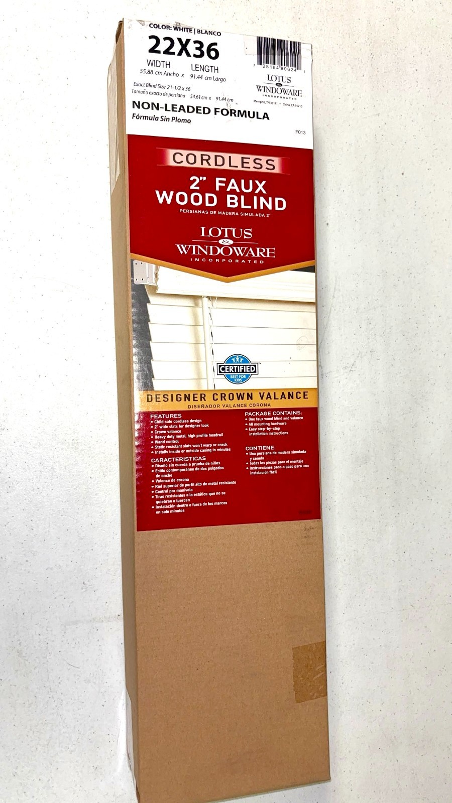 LOTUS & WINDOWARE Cordless 2-inchFaux Wood Blind 22" Wide x 36" Long gallery
