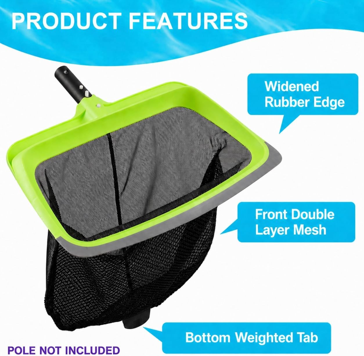 Pool Leaf Skimmer Net Reinforced Frame Deep Rake Mesh Netting Cleaner Head gallery