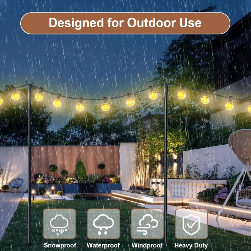 6 Pack String Light Poles for Outside, Heavy-Duty Metal Light Poles for Outdo... gallery