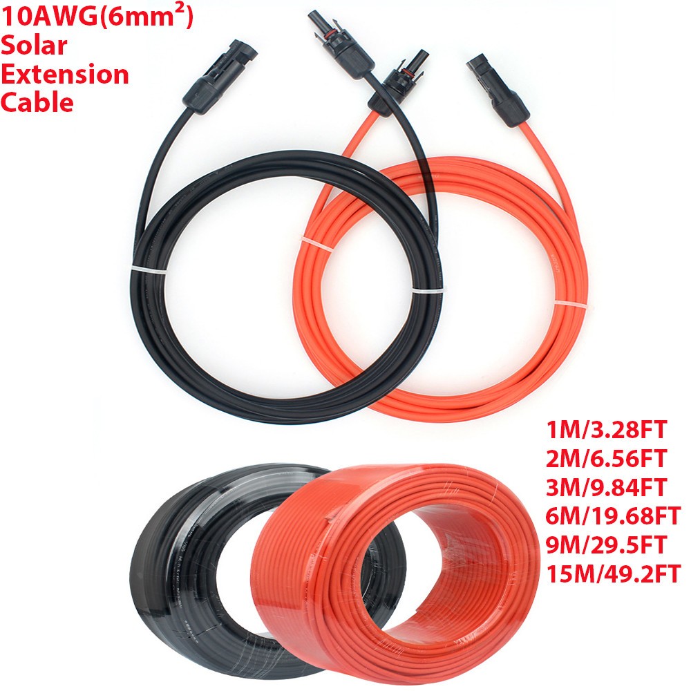 10AWG Black+Red Solar Panel Extension Cable 6.6FT-20FT Female & Male Connectors gallery