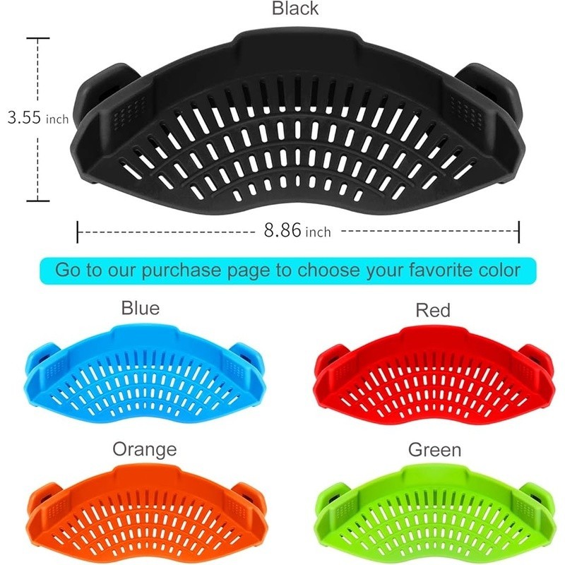 Silicone Clip Strainer Kitchen Tool Quick Draining Easy Storage Dishwasher Safe gallery