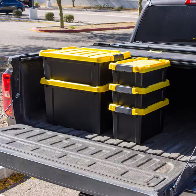 3 Gal. Heavy-Duty Stackable Storage Tote, Black with Yellow Lid (Set of 5) gallery