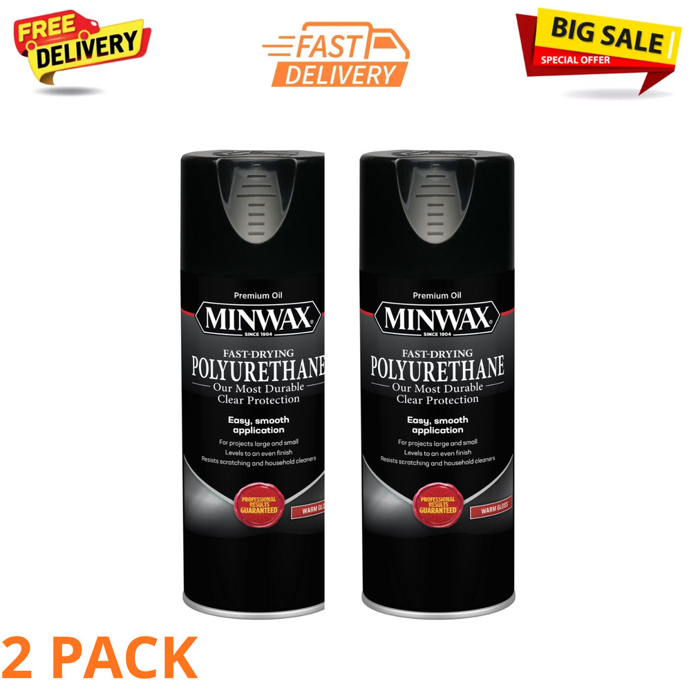 Fast-Drying Polyurethane Spray, Gloss, Clear 11.5 oz - Durable Protection, 2PACK