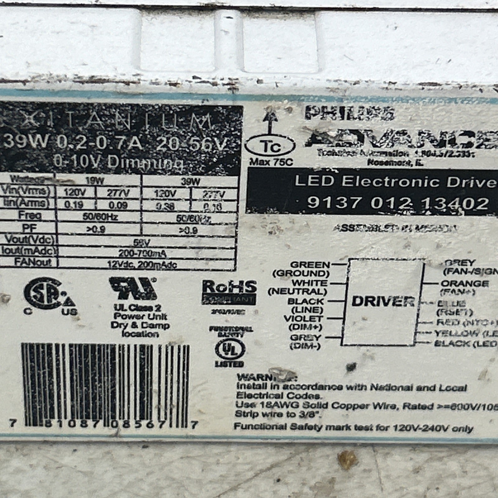 Philips Advance 9137-012-13402 LED Driver Xitanium 39W 0-10v Dimming 120-277V gallery