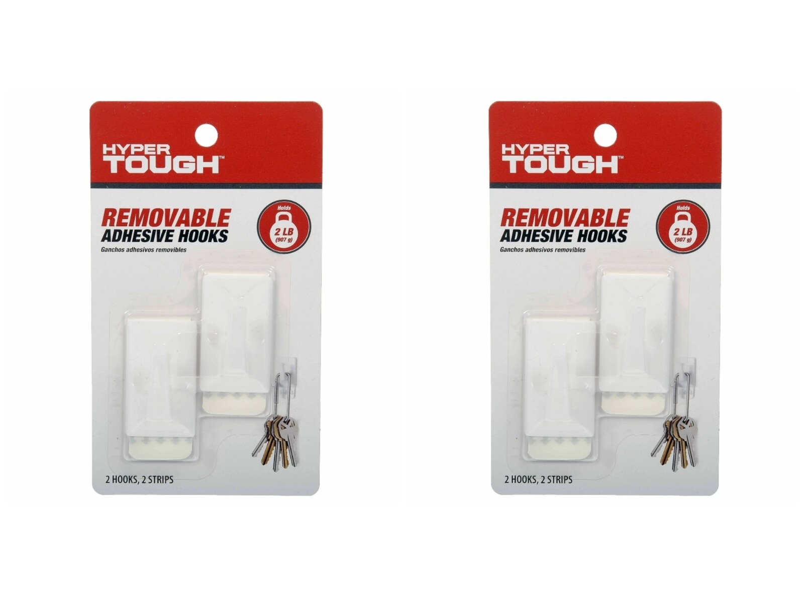 [2X] HyperTough Medium Removable Square Hooks 2-Pk W/Adhesive Strips 2 lb. [B53] gallery