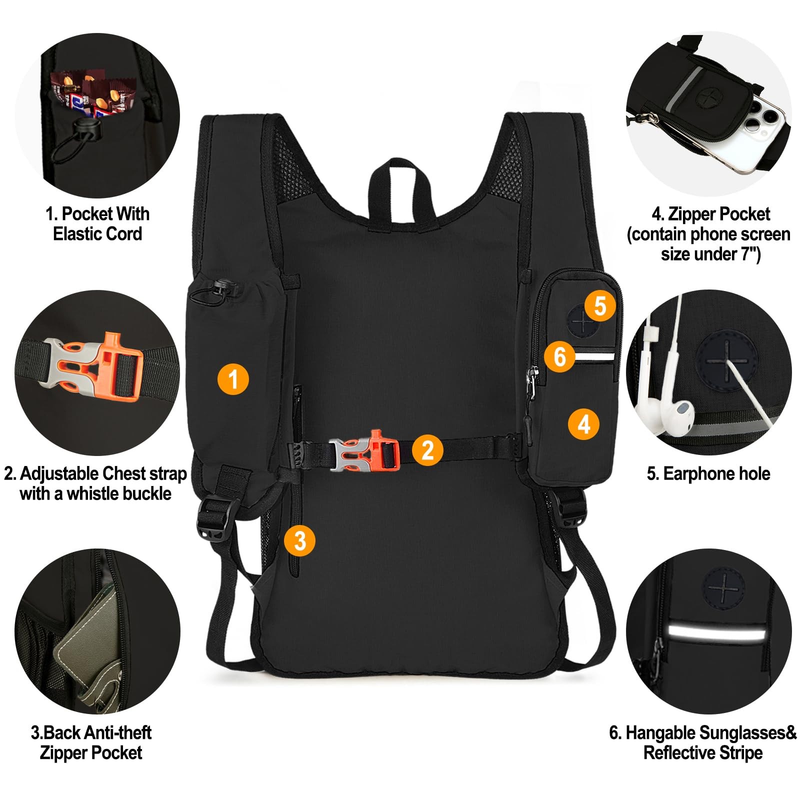 20L Small Hiking Backpack Lightweight Packable Daypack With Pocket Black 4