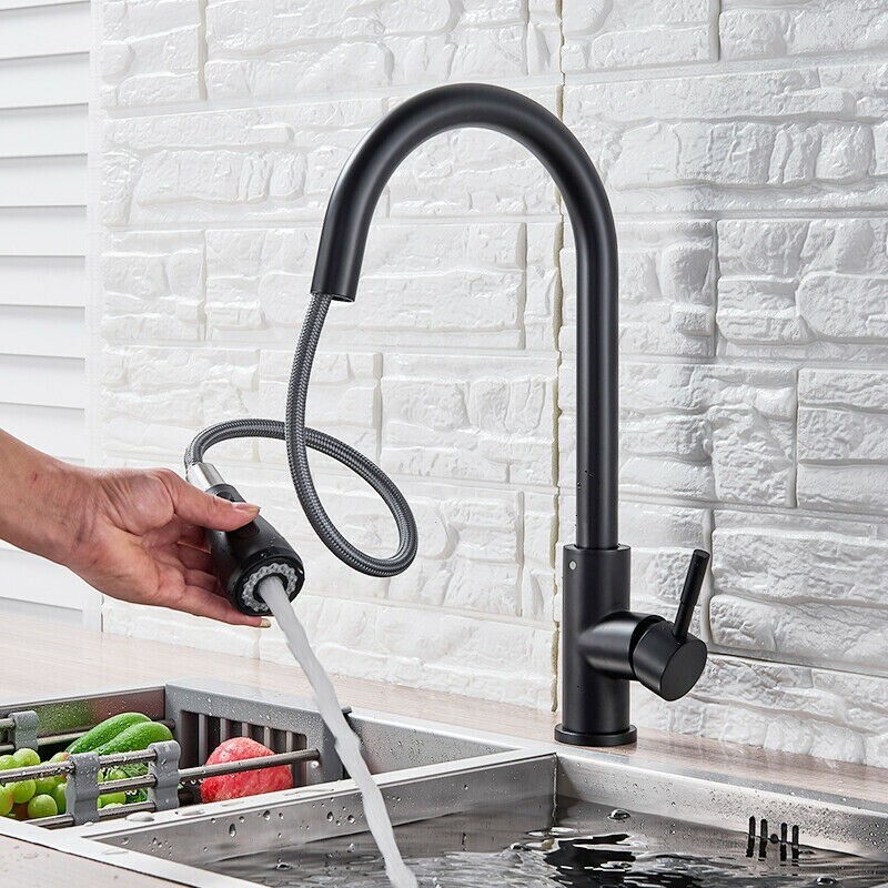 Kitchen Sink Faucet Black Pull Down/Out Sprayer Swivel Single Handle Mixer Taps gallery