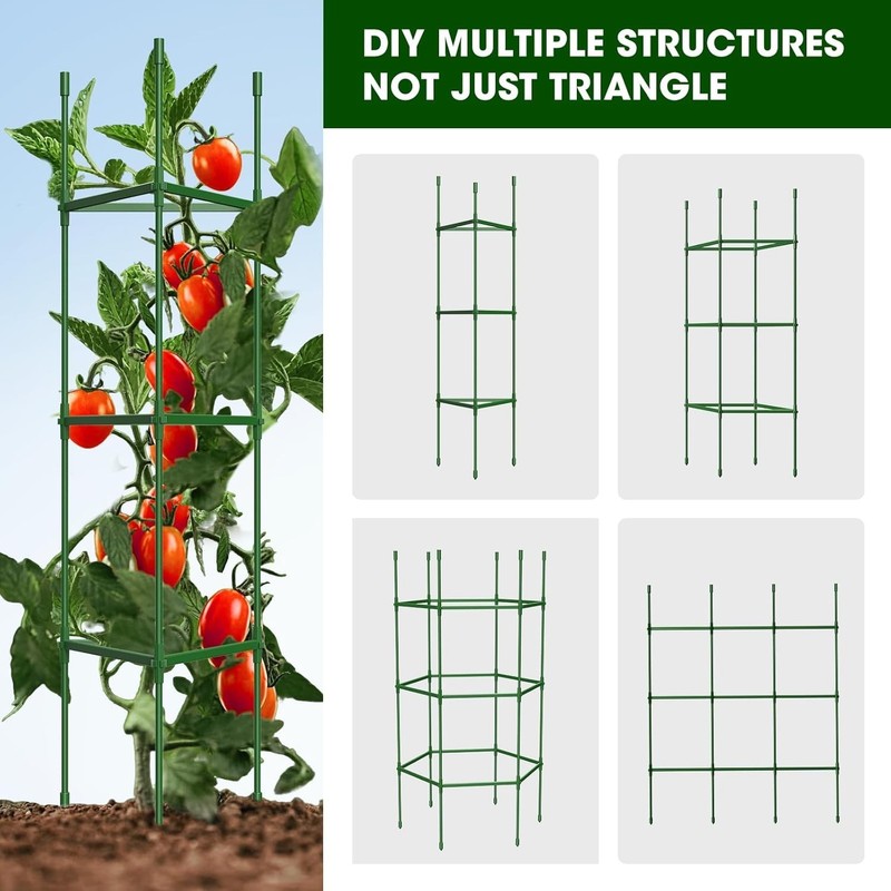 Heavy Duty Triangular Tomato Cages, Adjustable from 16 to 51.2 Inches - 3 Pack gallery