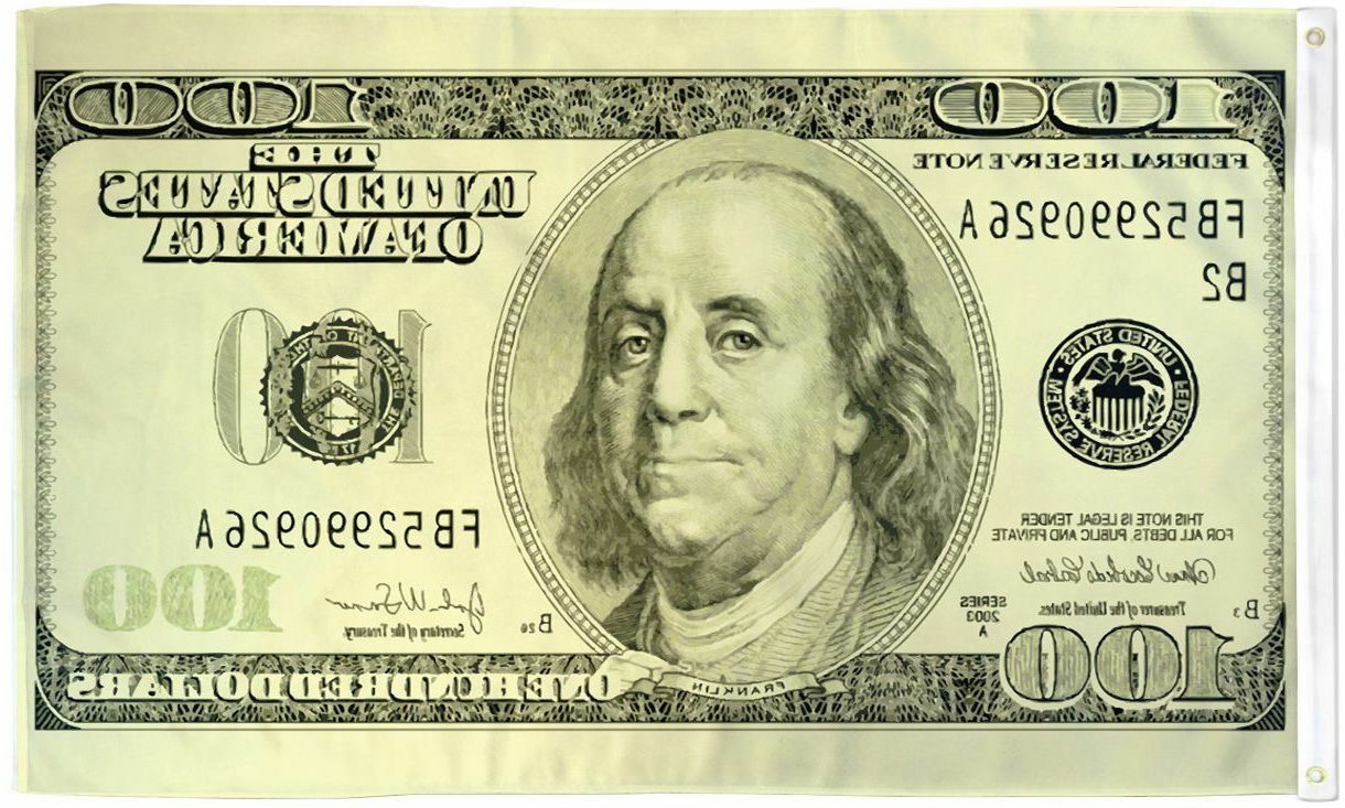 "HUNDRED DOLLARS" flag 2x3 ft polyester banner sign $100 money cash dinero gallery