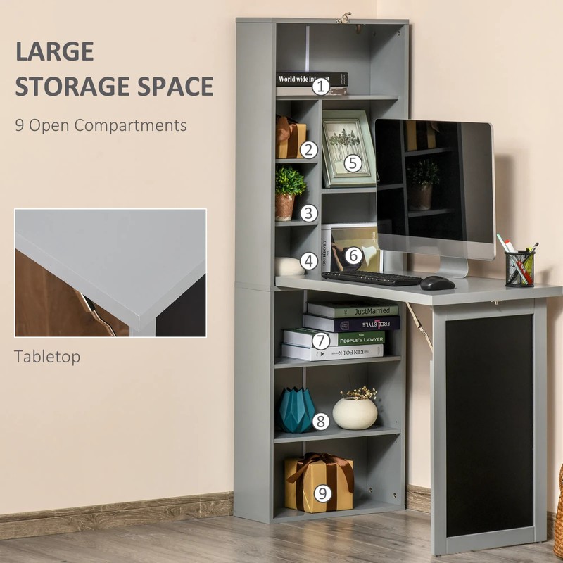 Wall Mounted Table Foldable Desk With Blackboard And Side Shelf, Multi-Function gallery