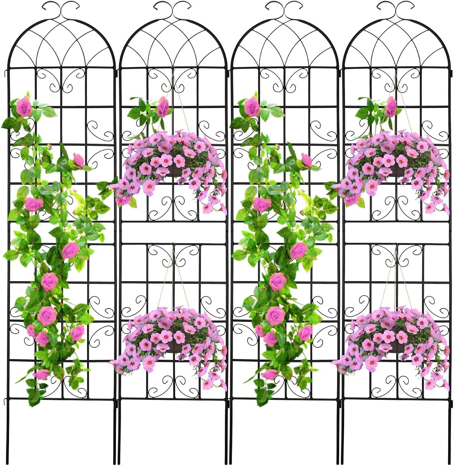 4 Pack Garden Trellis for Climbing Plants 87" x 20" Rustproof Iron Support Black gallery