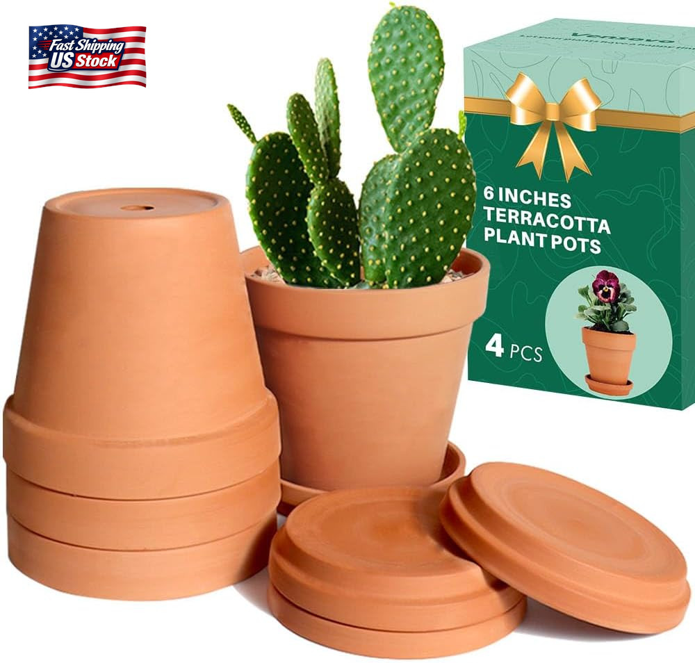 Vensovo 6 Inch Terracotta & Clay Pots for Plant with Saucer - 4 Pack Medium Terr gallery