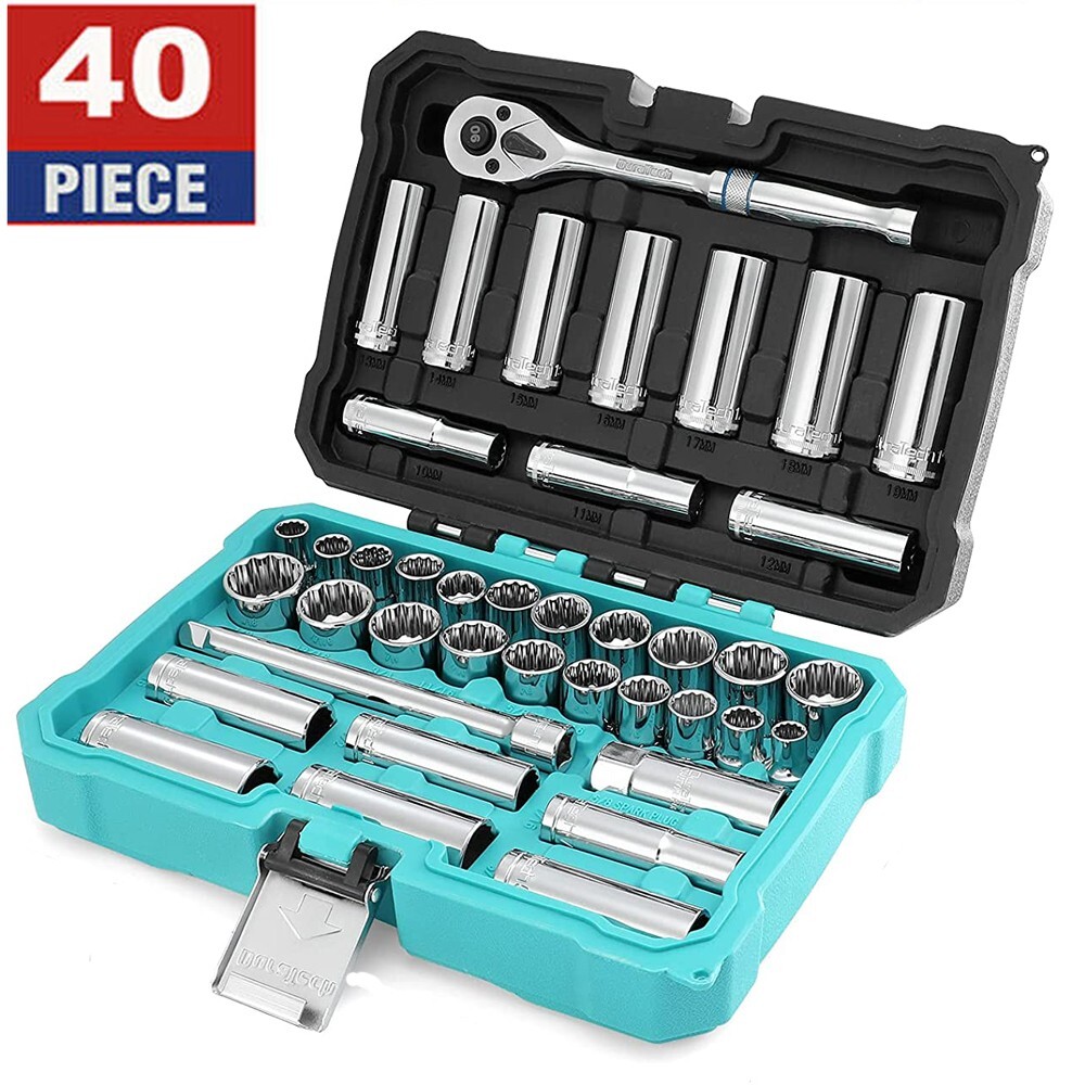 DURATECH 3/8"Drive Socket Set SAE And Metric Socket Ratchet Handle Extension Bar gallery