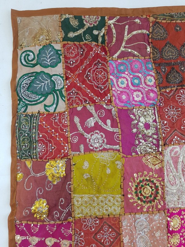 Vintage Traditional Indian Patchwork Embroidered Panel 142x96cm gallery