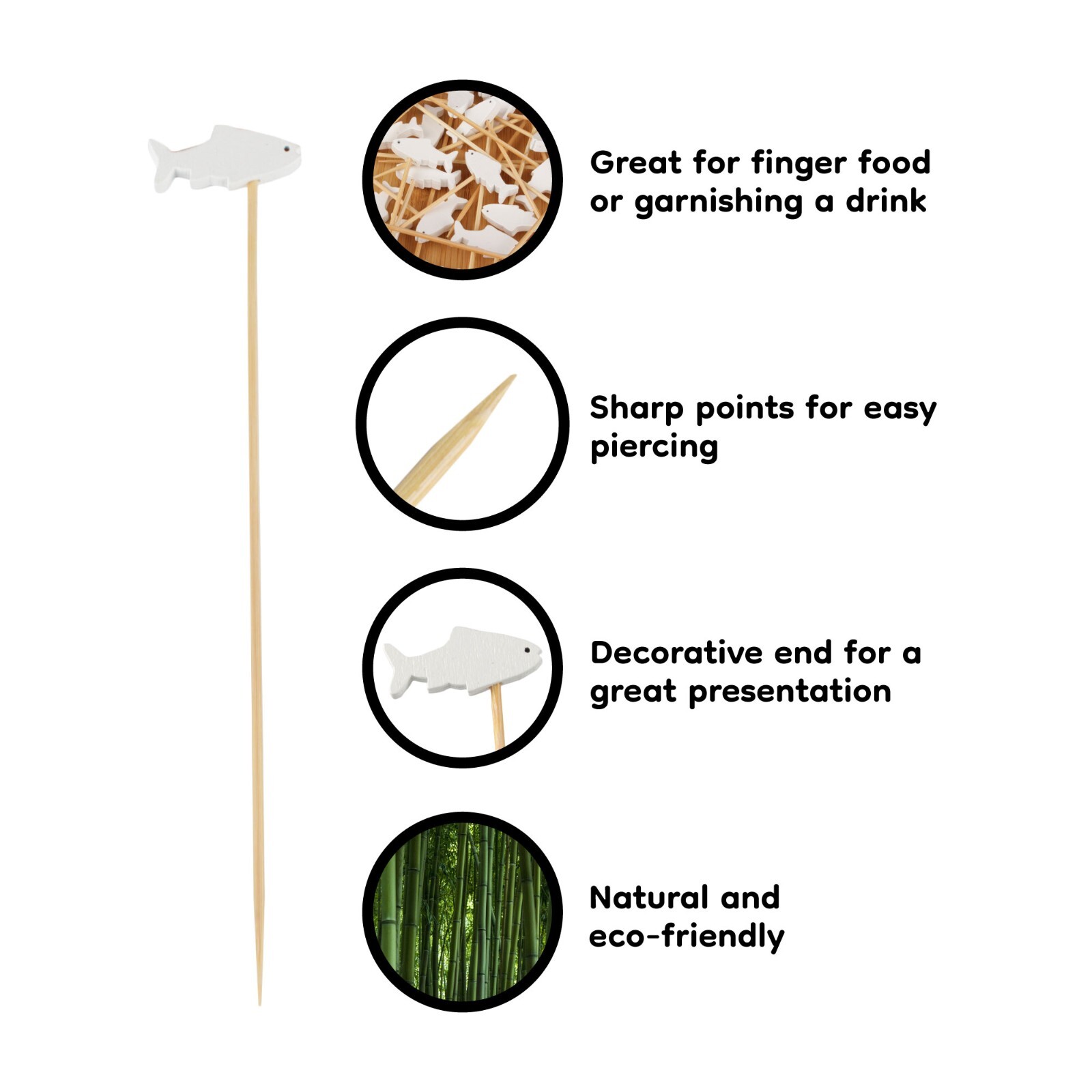BambooMN White Fish Cocktail Appetizers Bamboo Toothpick Stirrer Stick Picks gallery