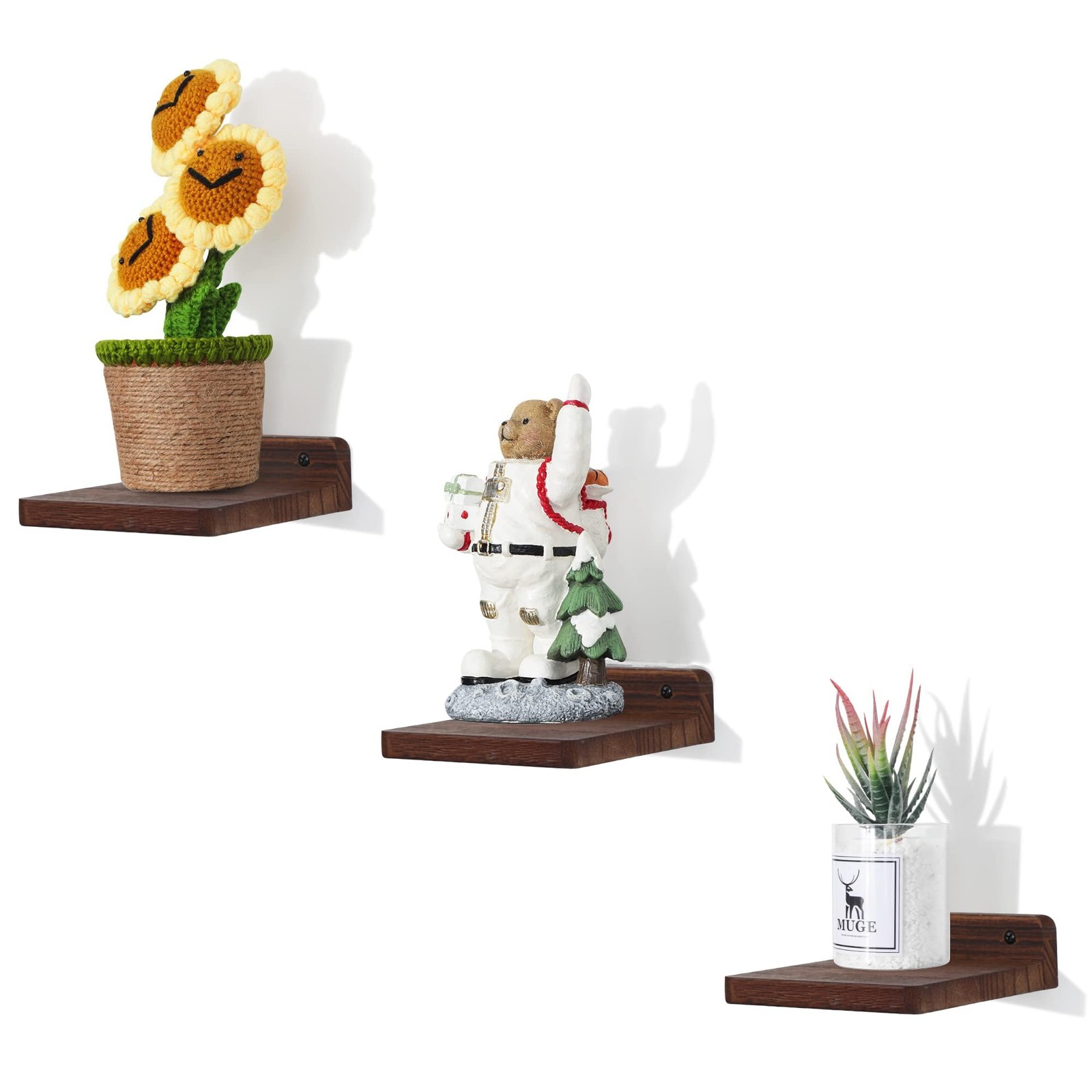 Small Floating Shelf,5x5 Inch Dark Walnut,Set of 3 Small Wall Shelves for Bedroo gallery