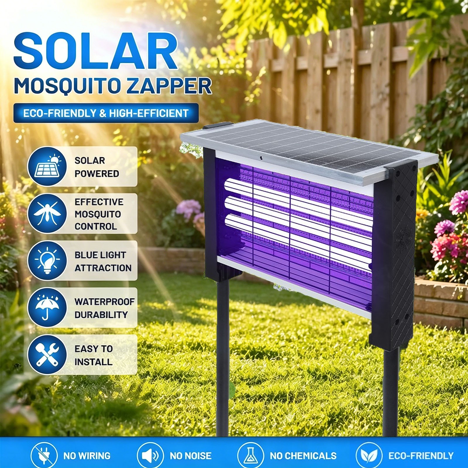 Solar Bug Zapper Outdoor Mosquito Zapper 4500V Waterproof Rechargeable Fly Trap gallery