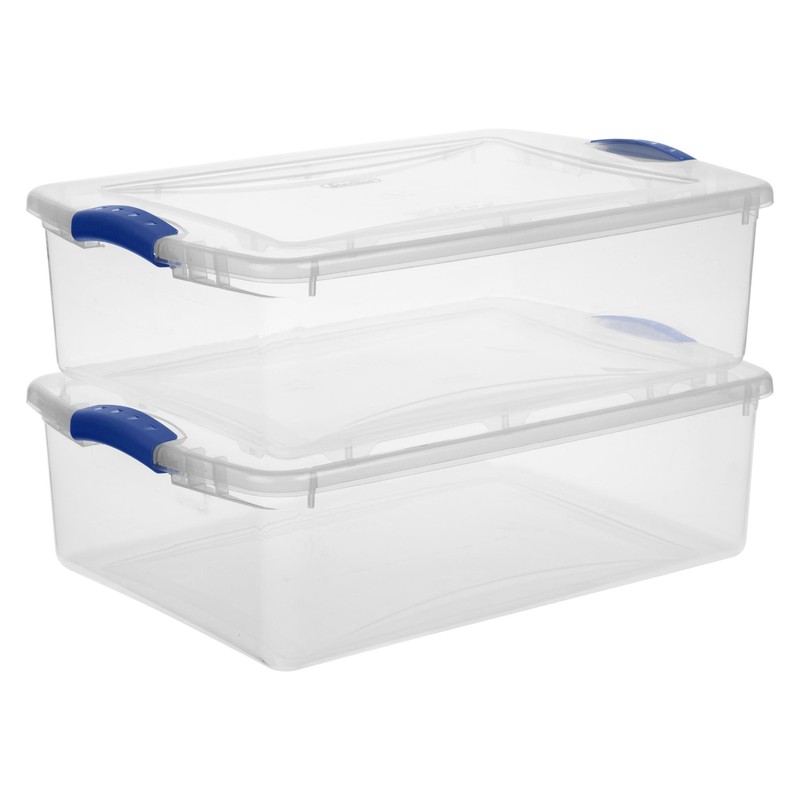 32 Quart Clear Storage Bin, Latching Lid Container, Blue gallery