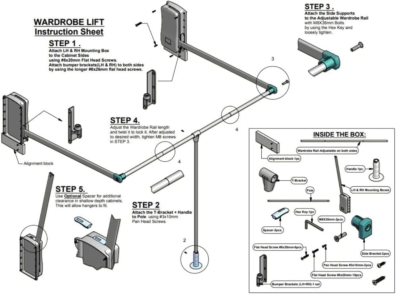 Hafele 33 LB Load Capacity Heavy-Duty Pull Down Wardrobe Closet Rod Lift gallery