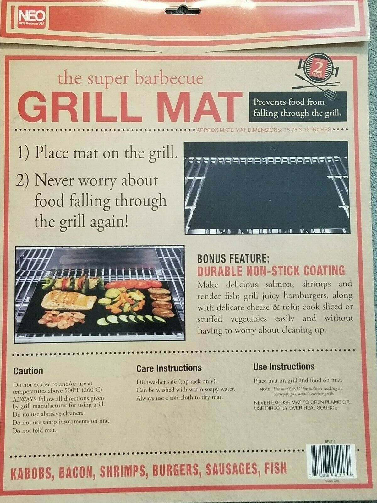 BBQ Grill Mat Non Stick Grilling Barbecue 16 x 13 2-Pack - Reusable gallery