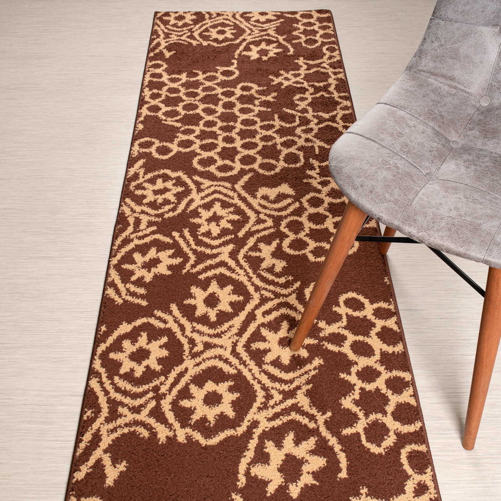 Non Slip Rubber Backed, Custom Length Stair Hallway Carpet Runner Rug , Brown gallery
