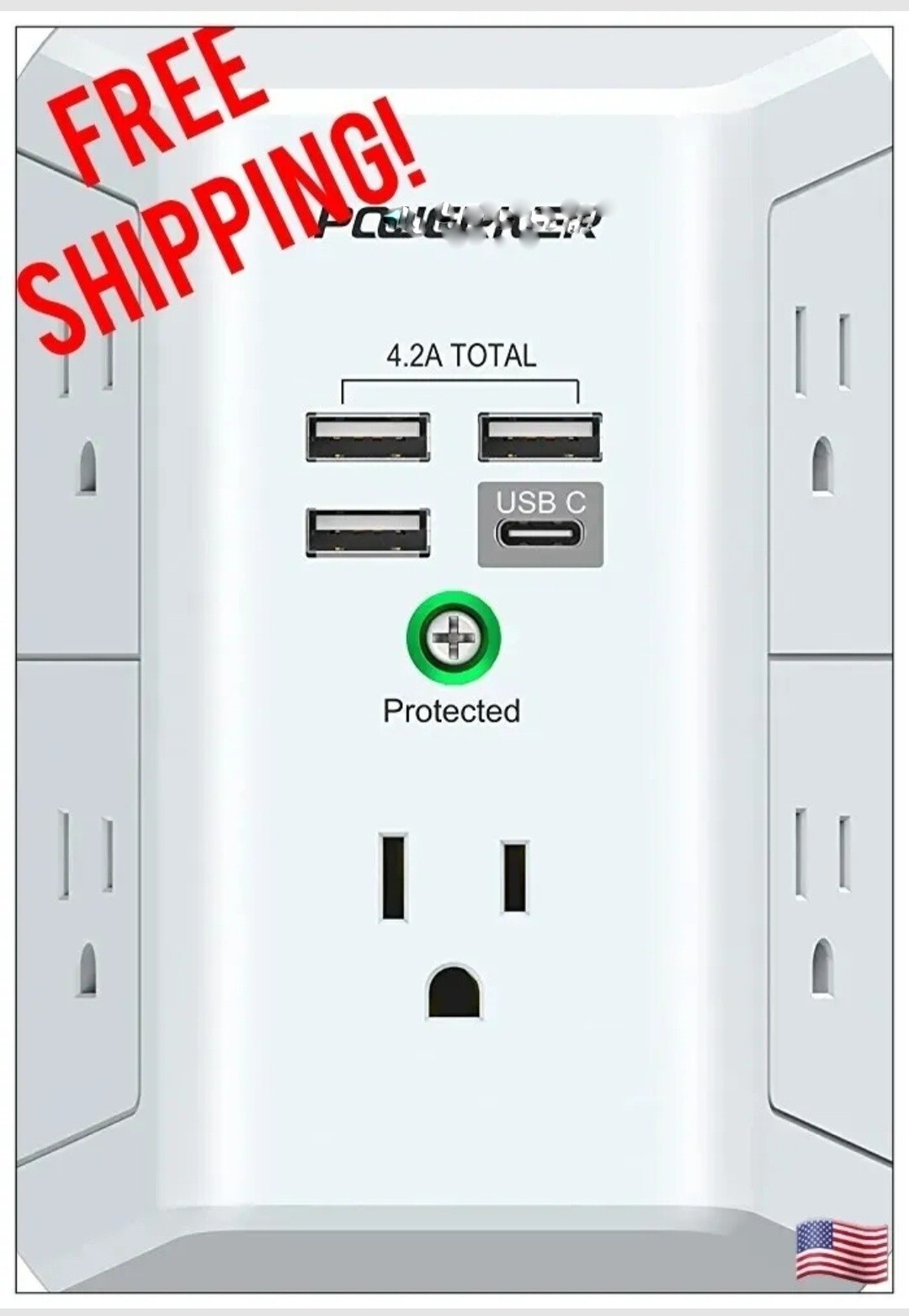 USB Wall charger .Multi port (5 plug-ins),3 USB, 1 USB-C, W/ Surge Protector. gallery